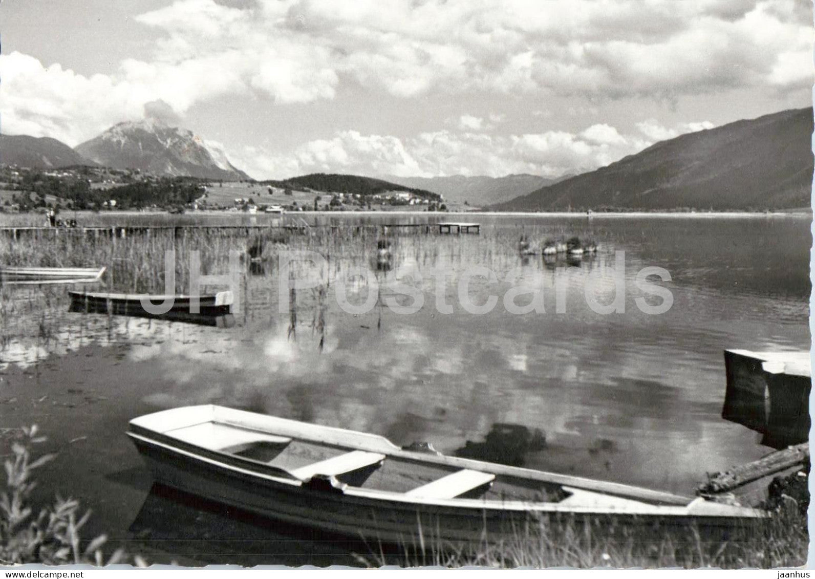 Presseggersee mit Dobratsch 2167 m - Karnten - lake - mountains - boat - 3849 - 1964 - Austria - used - JH Postcards