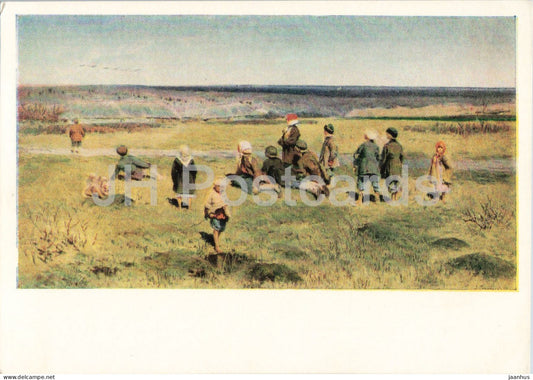 painting by Alexei Stepanov - The Cranes are Flying - birds - old postcard - Russian art - 1958 - Russia USSR - unused - JH Postcards