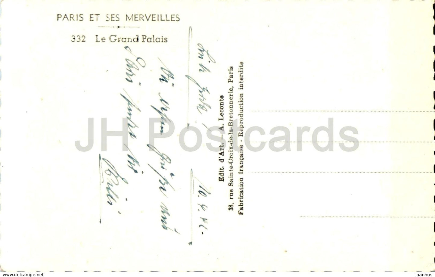 Paris Et Ses Merveilles - Le Grand Palais - The Grand Palace - 332 - old postcard - 1940 - France - used