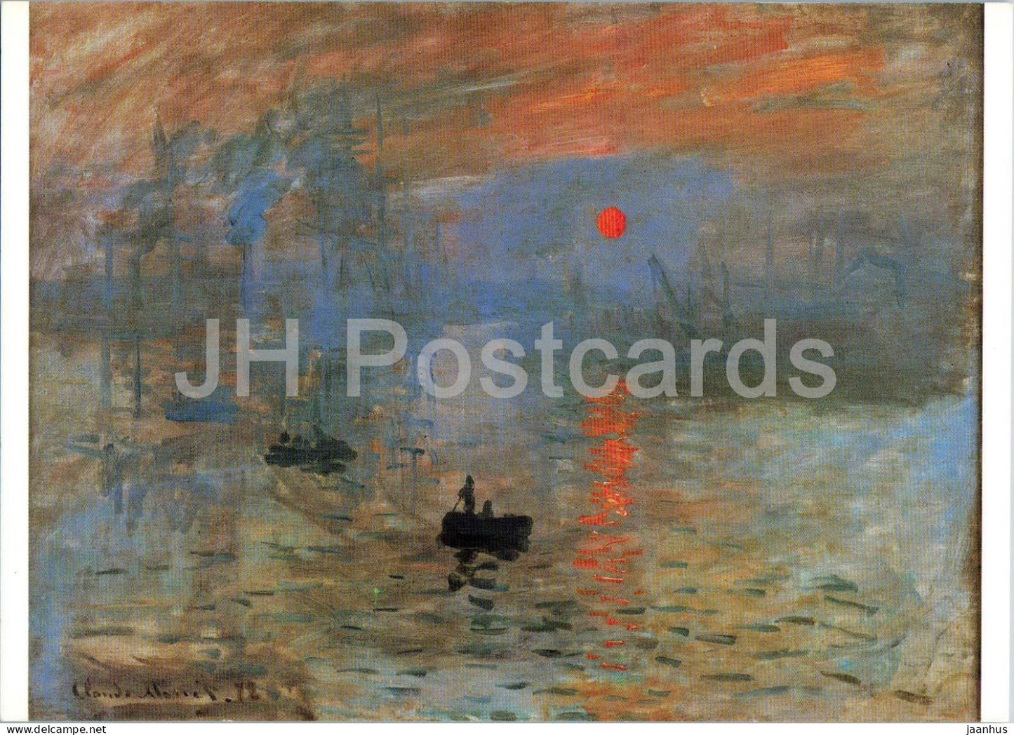 painting by Claude Monet - Impression Sunrise - boats sunrise water - French art - 1986 - Switzerland - unused - JH Postcards