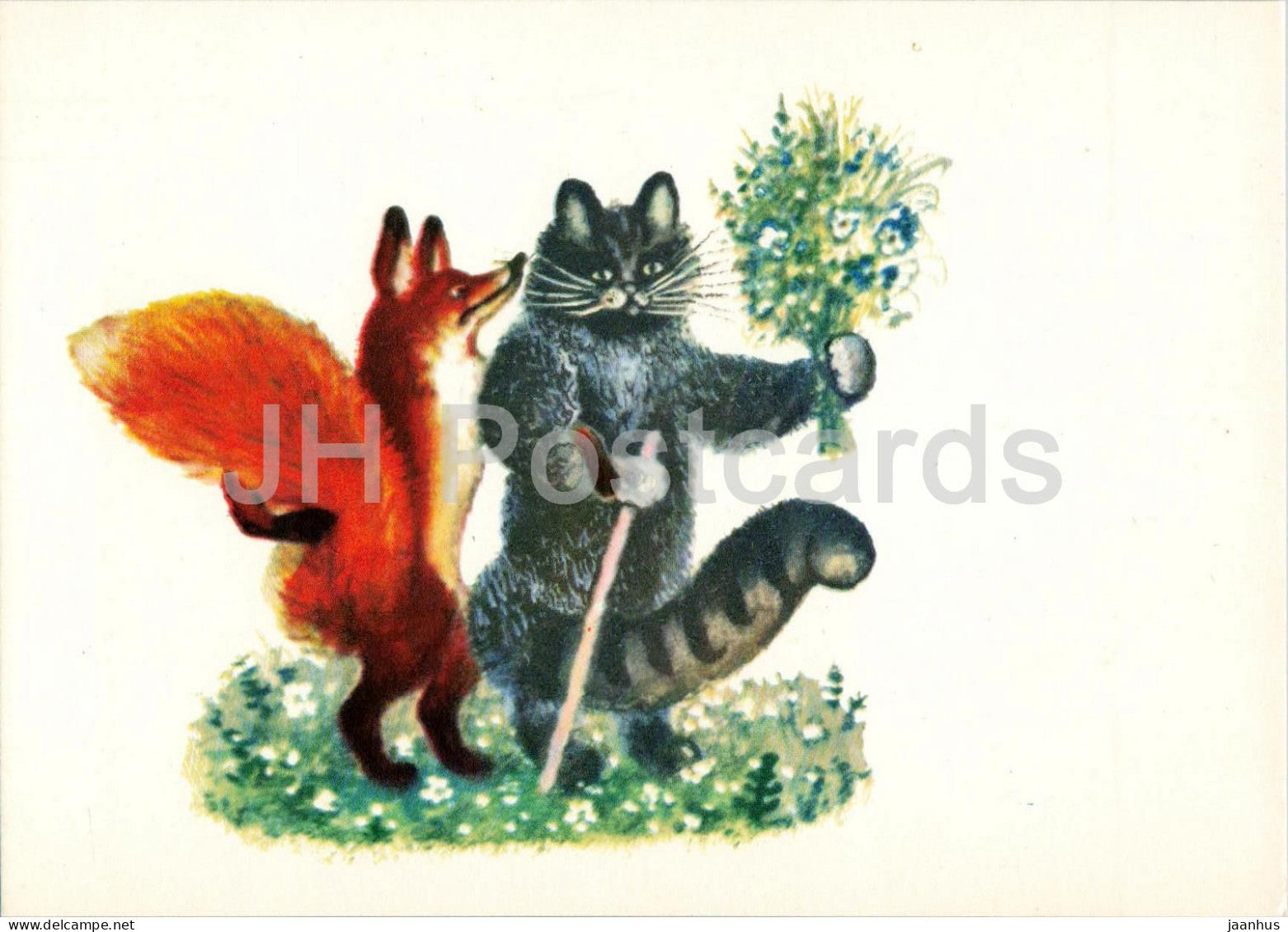 Cat Kotofeyevitch - fox - Russian Fairy Tales - illustration by Vasnetsov - 1969 - Russia USSR - unused - JH Postcards