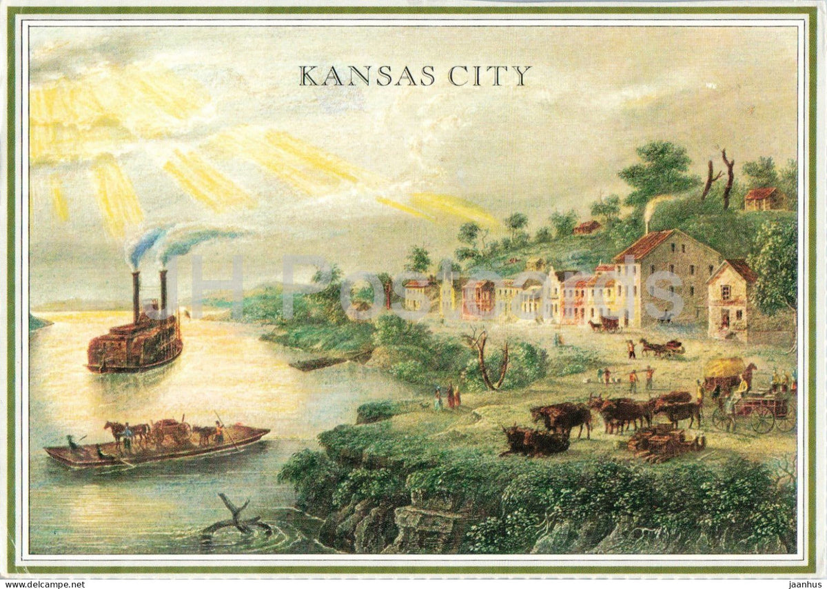 Kansas City - historic riverfront view with paddle steamer - ship - horse - 1979 - USA - used - JH Postcards