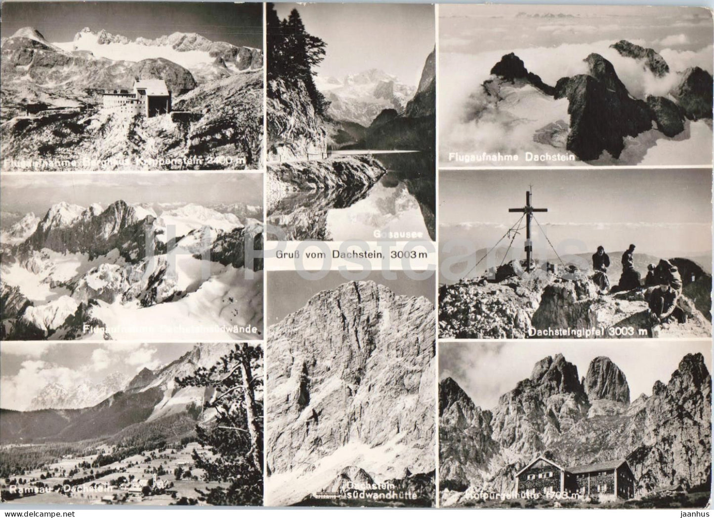 Gruss vom Dachstein 3003 m - Dachsteingipfel - Gosausee - mountains - multiview - old postcard - Austria - unused - JH Postcards