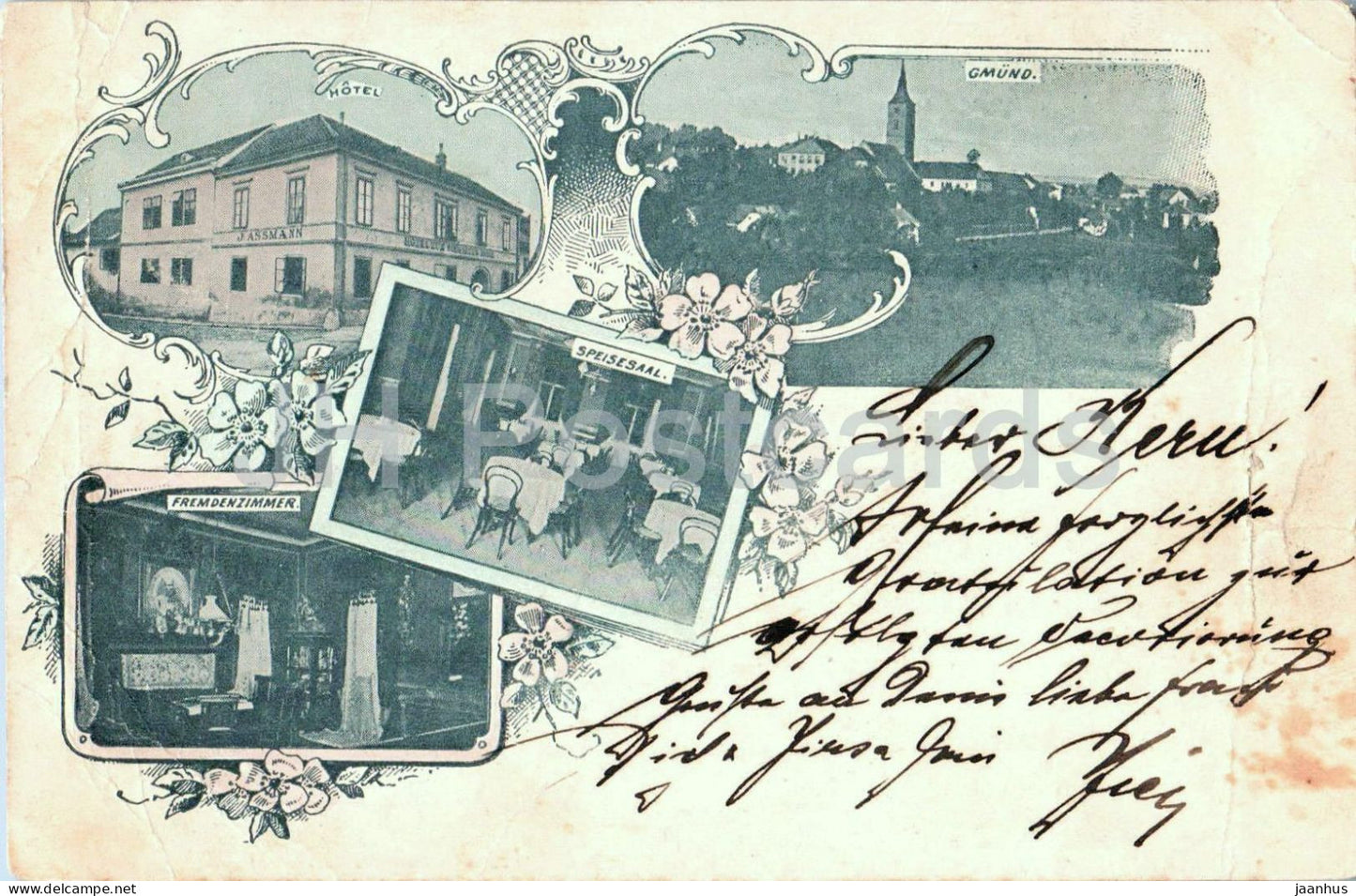 Gmund - Hotel J. Assmann - Speisesaal und Fremdenzimmer - old postcard - 1898 - Austria - used - JH Postcards