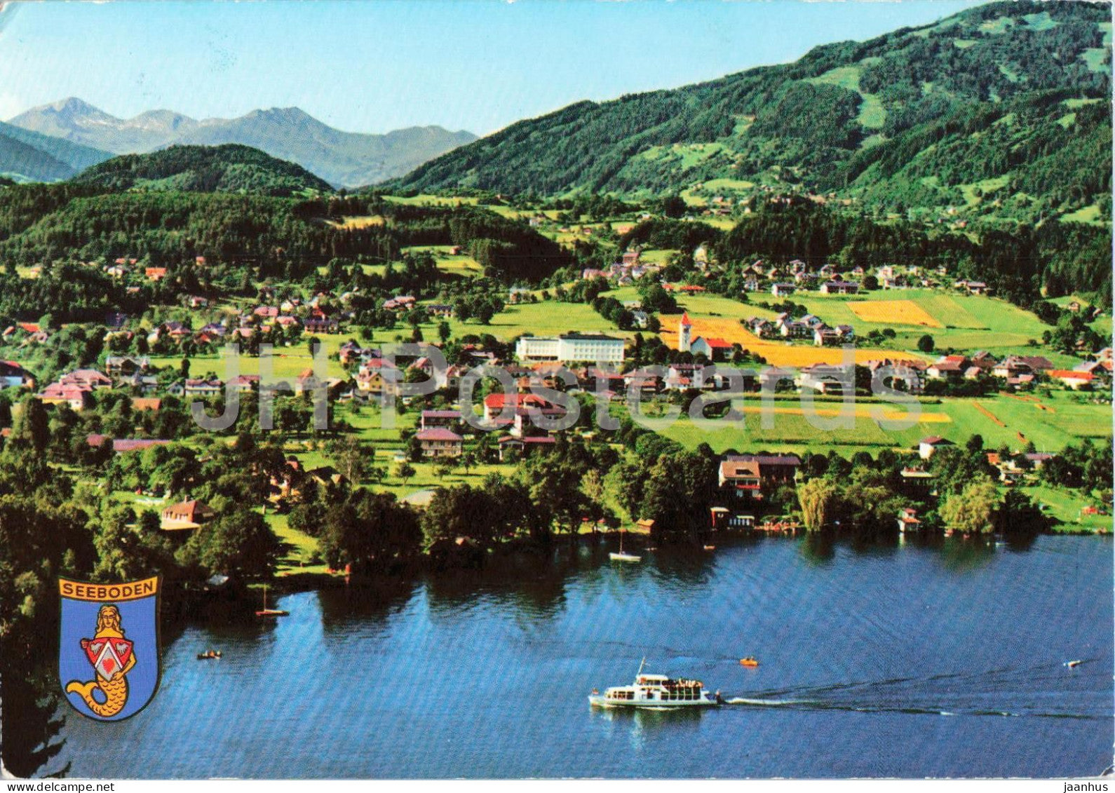 Seeboden am Millstattersee - Karnten - aerial view - lake - village - boat - 286 - 1970 - Austria - used - JH Postcards