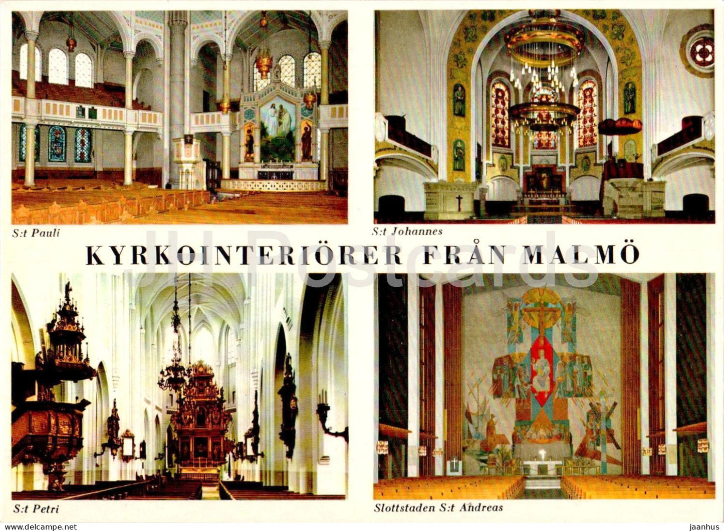 Malmo - Kyrkointeriorer fran Malmo - St Pauli - St Petri - St Johannes - church - multiview - 303 - Sweden - unused - JH Postcards