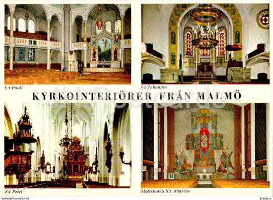 Malmo - Kyrkointeriorer fran Malmo - St Pauli - St Petri - St Johannes - church - multiview - 303 - Sweden - unused - JH Postcards