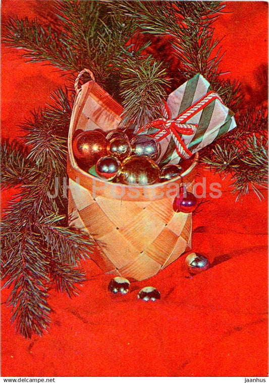 New Year Greeting card - 3 - decorations - gifts - 1982 - Estonia USSR - used - JH Postcards