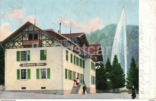Dornbirn - Gasthaus Gutle mit Wasserfontane - Rotes Haus - Vorarlberg - restaurant - inn - old postcard - Austria - used - JH Postcards