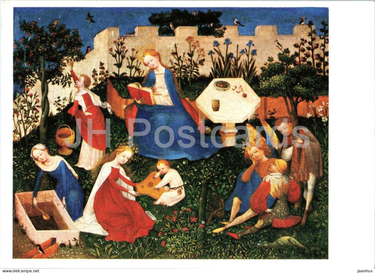 painting by Upper Rhenish Master - The Little Garden of Paradise - Paradiesgartlein - birds - 1974 - Germany - used - JH Postcards