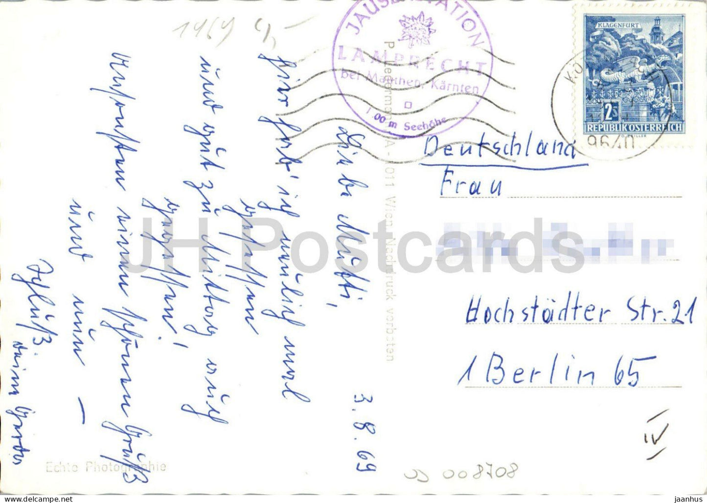 Kotschach Mauthen, fraîcheur estivale - Carinthie - Gasthof Lamprechtbauer Cellon KEllerwand - 1969 - Autriche - usagé