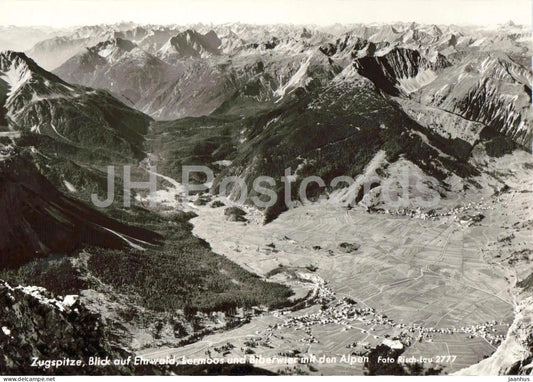 Zugspitze Blick auf Ehrwald - Lermoos und Biberwier mit den Alpen - mountains - 2777 - old postcard - Austria - unused - JH Postcards