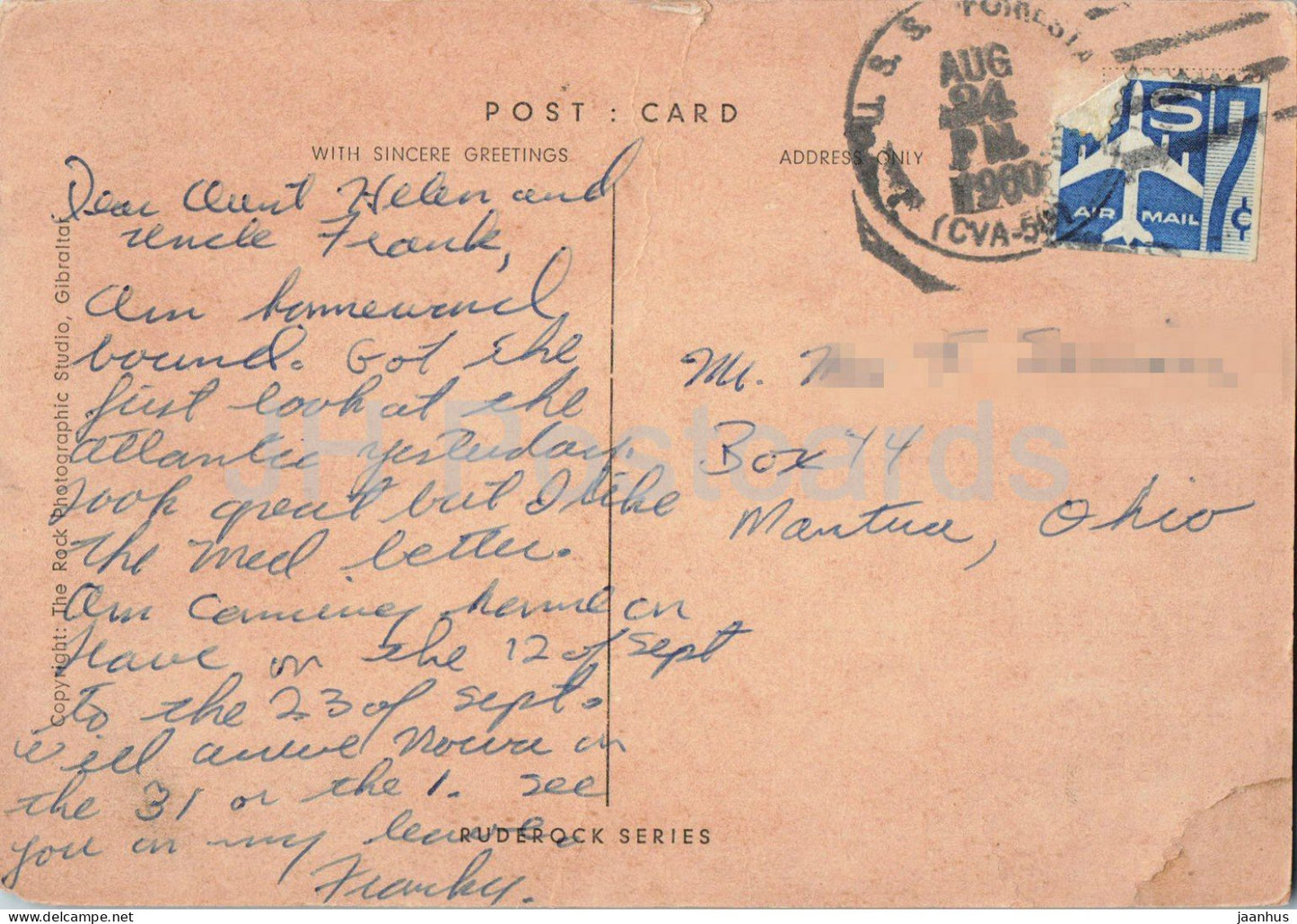 Gibraltar – Luftaufnahme – von U.S.S. Forestall US Flugzeugträger gepostet – 1960 – Gibraltar – gebraucht