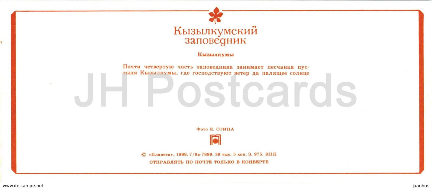 Naturschutzgebiet Kyzylkum – Wüste Kyzylkum – 1988 – UdSSR Usbekistan – unbenutzt 