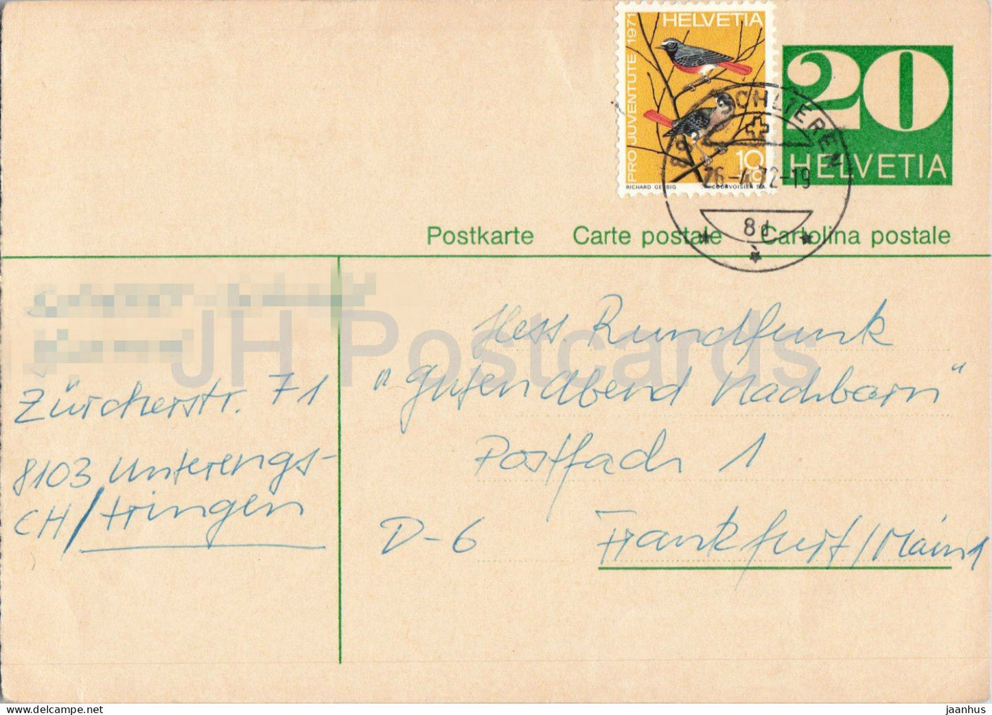 Guten Abend Nachbarn - Hessischer Rundfunk - postal stationery - 12 - 1972 - Switzerland - used - JH Postcards
