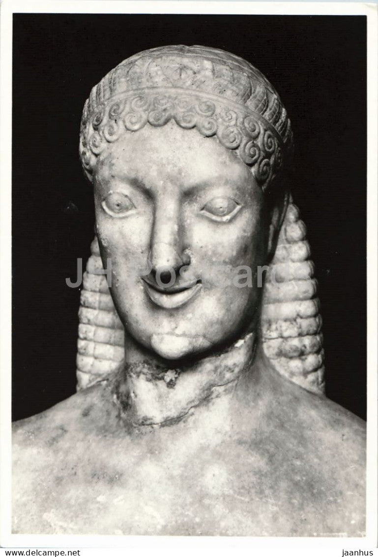 ancient Greek sculpture - Apollo Milani head from the front - Archaeological Museum Florence - 1960s - Italy - unused - JH Postcards