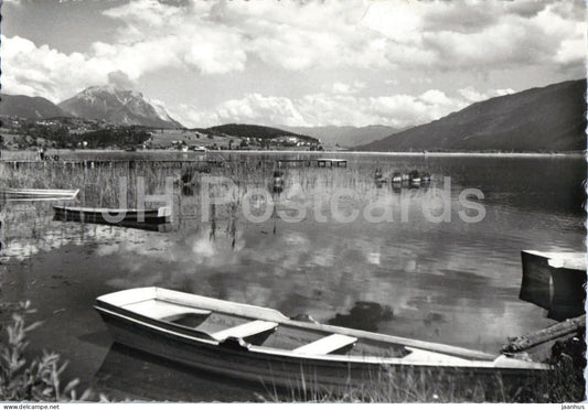 Presseggersee mit Dobratsch 2167 m - Karnten - lake - mountains - boat - 3849 - Austria - unused - JH Postcards