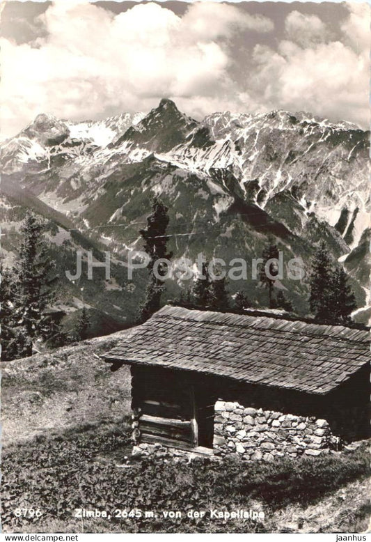 Zimba 2645 m von der Kapellalpe - mountain peak - alpine hut - high Alps - 3796 - old postcard - 1957 - Austria - used - JH Postcards