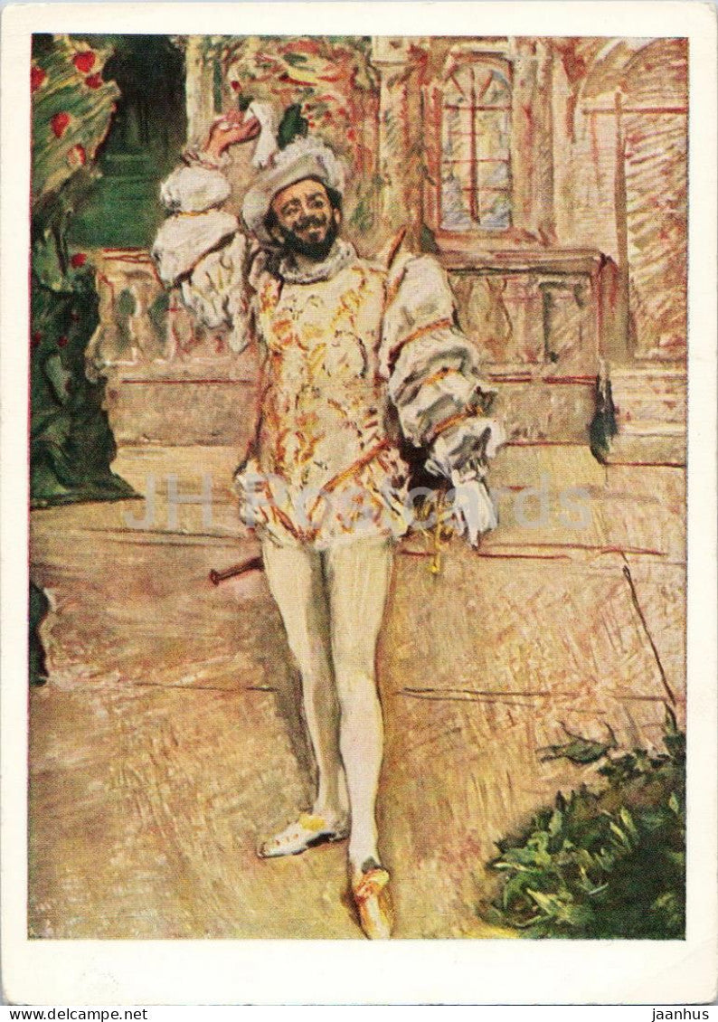 painting by Max Slevogt - Andrade - clown costume - German art - old postcard - 1957 - Germany DDR - unused - JH Postcards