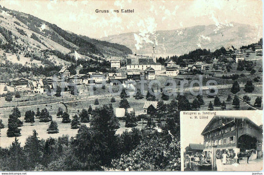 Gruss aus Sattel - Metzgerei u. Handlung v. M. Luond - old postcard - 1916 - Switzerland - used - JH Postcards