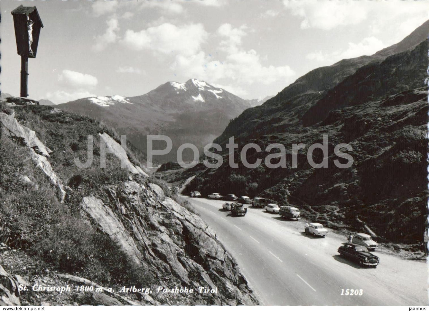 St. Christoph 1800 m a. Arlberg - Passhohe - Tirol - mountain road - car - 15203 - old postcard - Austria - unused - JH Postcards
