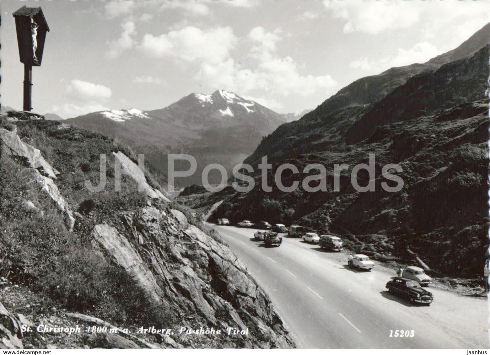 St. Christoph 1800 m a. Arlberg - Passhohe - Tirol - mountain road - car - 15203 - old postcard - Austria - unused - JH Postcards