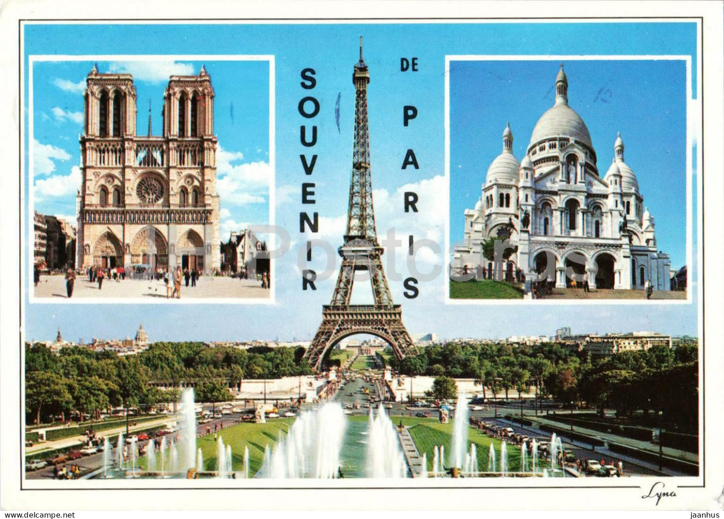 Paris - a Tour Eiffel et les jets d'eau du Trocadero - Notre Dame - cathedral - multiview - 2021 - 1989 - France - used - JH Postcards