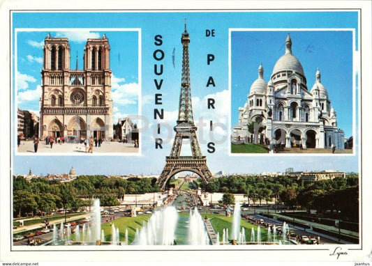 Paris - a Tour Eiffel et les jets d'eau du Trocadero - Notre Dame - cathedral - multiview - 2021 - 1989 - France - used - JH Postcards