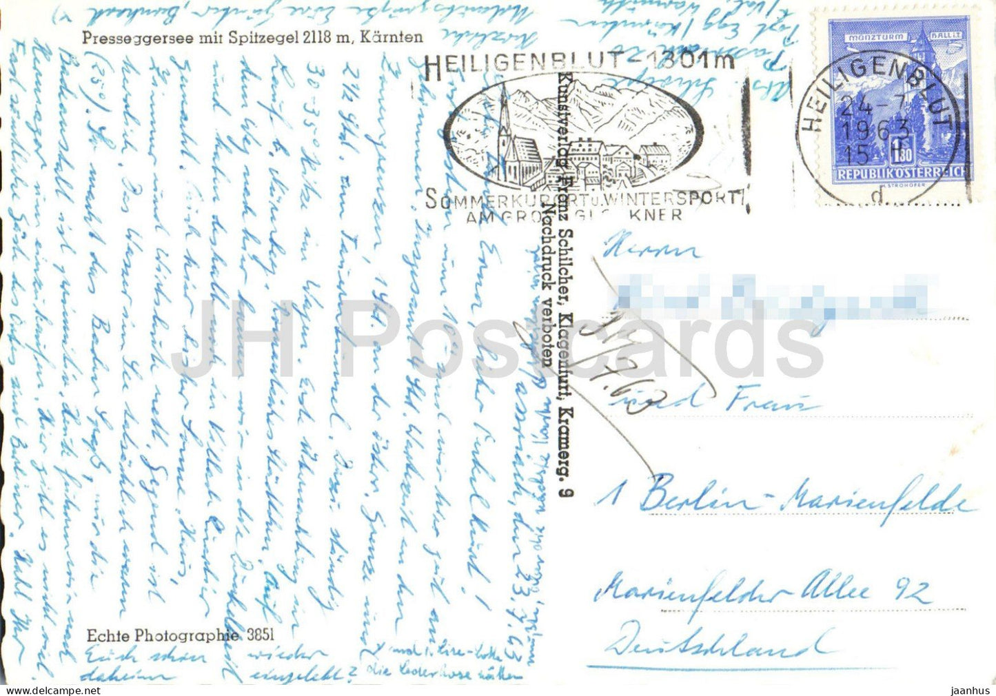 Presseggersee mit Spitzegel 2118 m - Karnten - lake - mountains - panorama - 3851 - 1963 - Austria - used