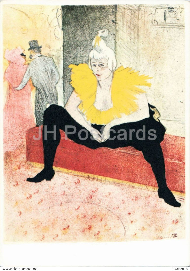 lithograph by Henri de Toulouse Lautrec - The Seated Clowness - Weiblicher Clown sitzend - French art - Germany - unused - JH Postcards