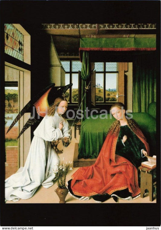 painting by Petrus Christus - The Annunciation - Die Verkundigung an Maria - Flemish art - 1990s - Germany - used - JH Postcards