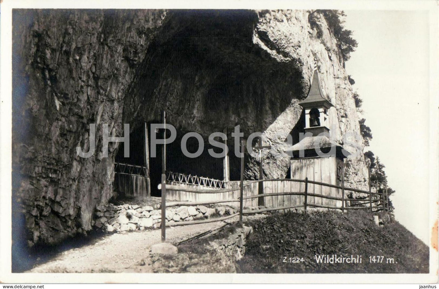 Wildkirchli 1477 m - cave - chapel - Gasthaus Bahnhofrestation Wasserauen - Z 1224 - old postcard - Switzerland - unused - JH Postcards