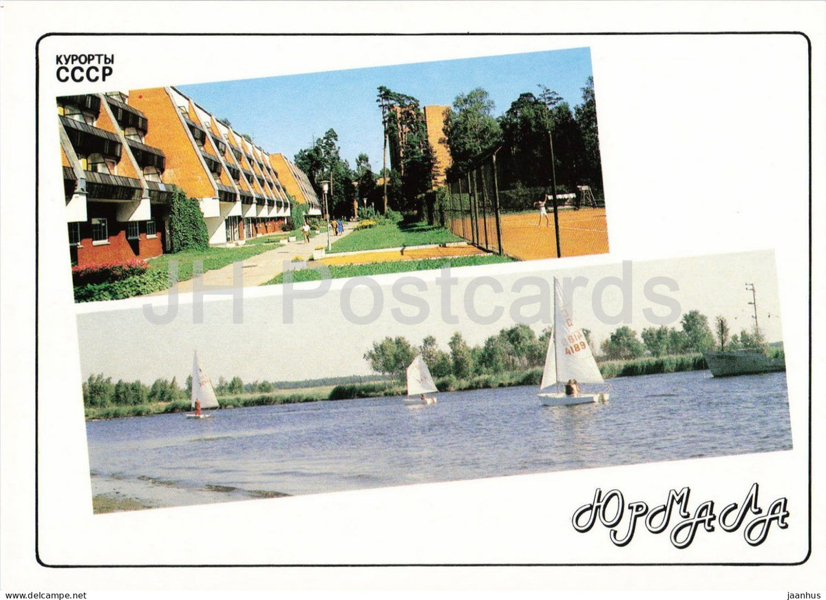 Jurmala - Academy of Sciences boarding house - yachts on the Lielupe - sailing boat - 1989 - Latvia USSR - unused - JH Postcards