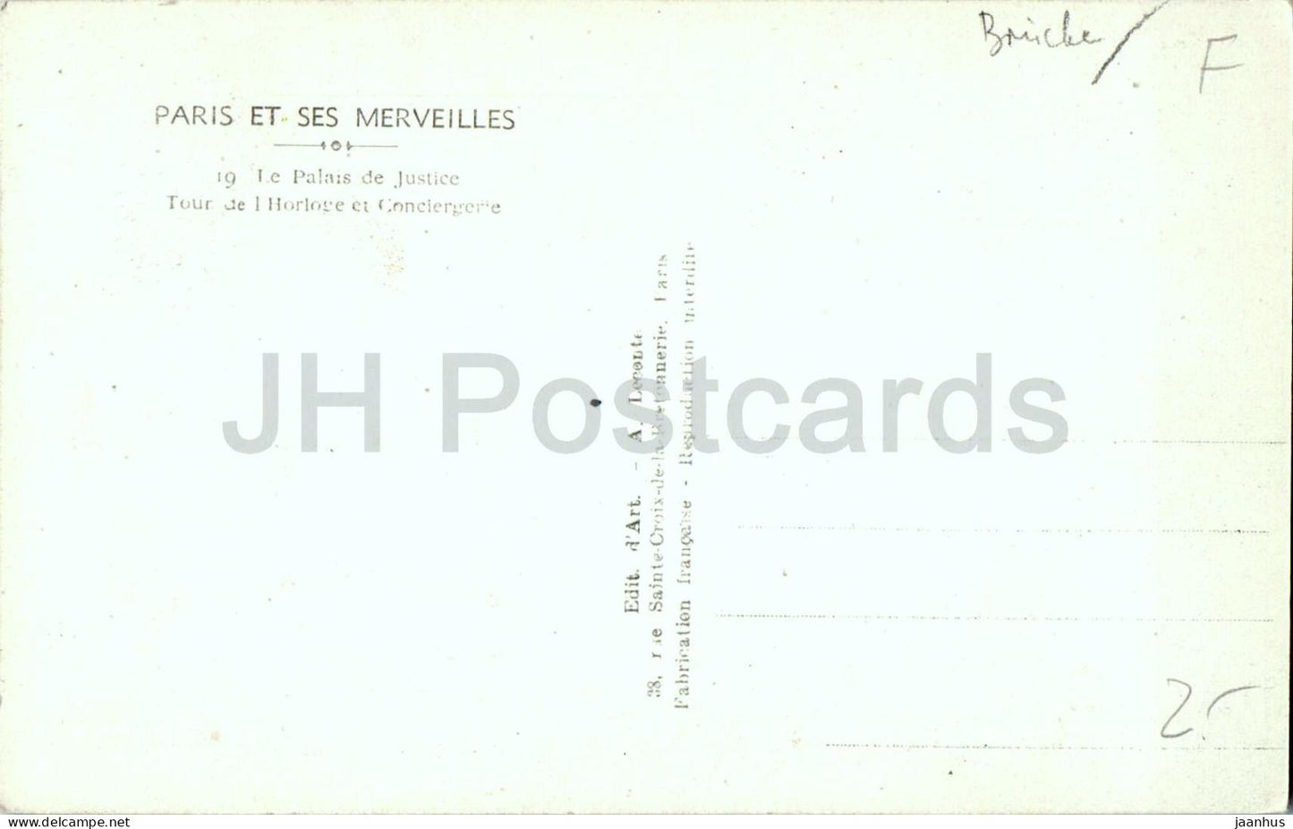 Paris - Le Palais de Justice - Tour de l'Horloge et Conciergerie - Justizpalast 19 - alte Postkarte - Frankreich - unbenutzt