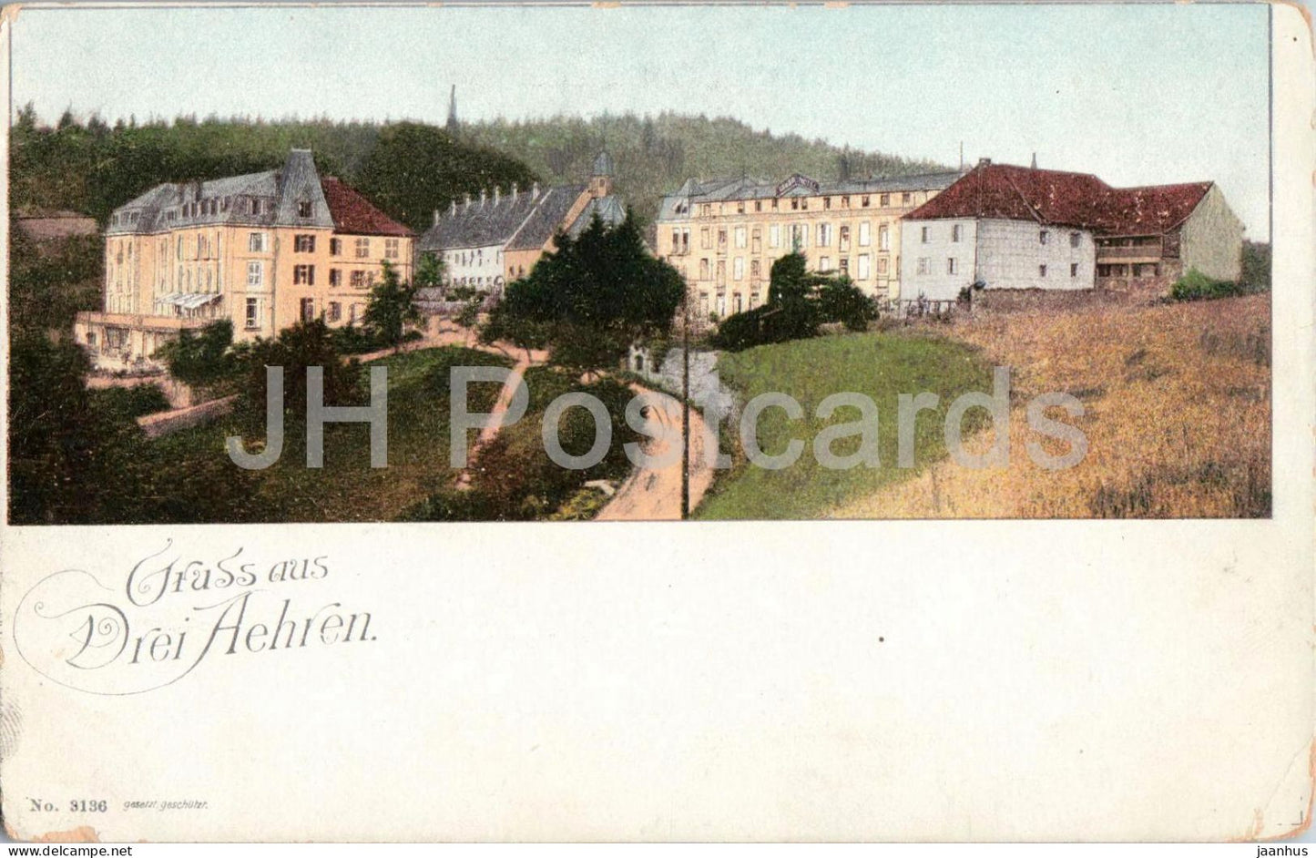 Gruss aus Drei Aehren - spa buildings - landscape - Alsace - No. 3136 - old postcard - France - unused - JH Postcards