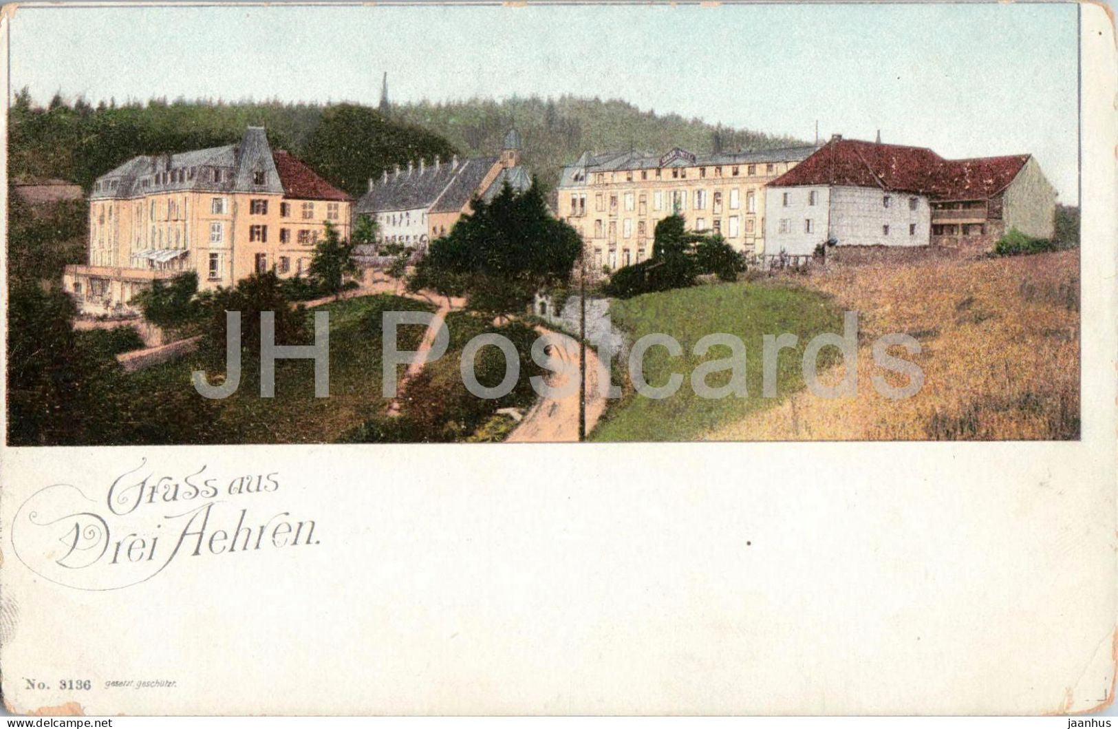 Gruss aus Drei Aehren - spa buildings - landscape - Alsace - No. 3136 - old postcard - France - unused - JH Postcards