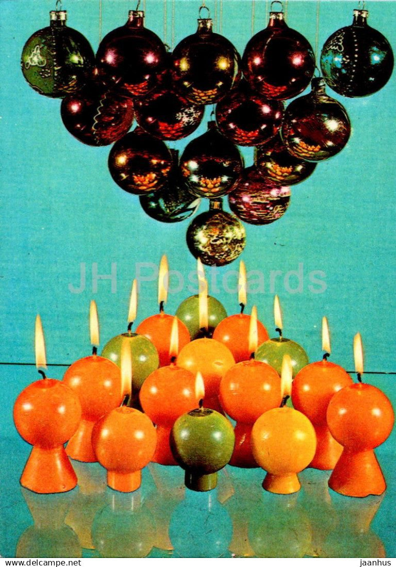 New Year Greeting card - 2 - candles - decorations - 1982 - Estonia USSR - used - JH Postcards