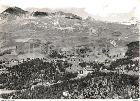 St. Moritz - Suvretta - mountains - alpine hotel - Alps - old postcard - 6465 - 1950s - Switzerland - used - JH Postcards