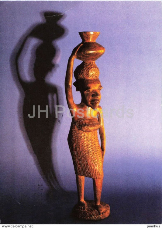 Makonde wood carving from Tanzania - Alltagslast - woman carrying water - African art - 1985 - Germany - used - JH Postcards
