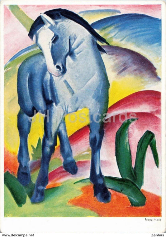 painting by Franz Marc - The Blue Horse - Blaues Pferd - horse - German art - old - 1955 - Germany - used - JH Postcards