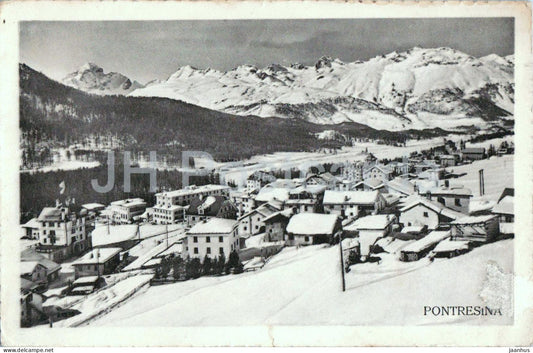 Pontresina - winter view - Engadine Alps - snow landscape - Feldpost - military mail - old postcard - Switzerland - used - JH Postcards