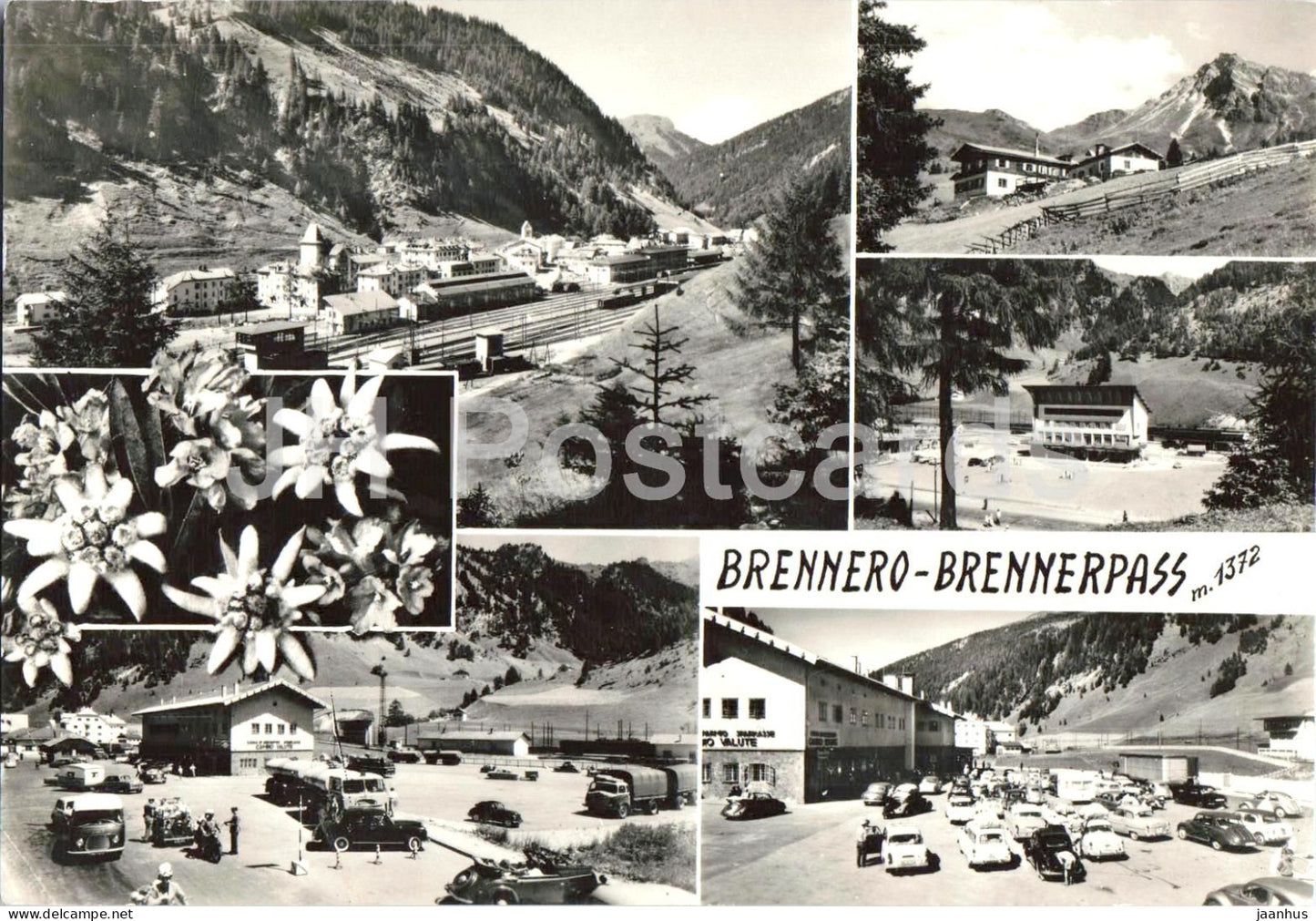 Brennero Brennerpass 1372 m- Brenner Pass - mountain pass - alpine village car - multiview - 8671 - 1961 - Italy - used - JH Postcards