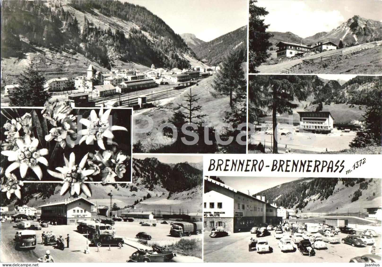 Brennero Brennerpass 1372 m- Brenner Pass - mountain pass - alpine village car - multiview - 8671 - 1961 - Italy - used - JH Postcards