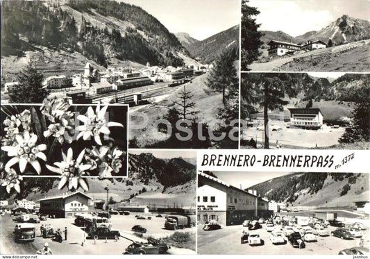 Brennero Brennerpass 1372 m- Brenner Pass - mountain pass - alpine village car - multiview - 8671 - 1961 - Italy - used - JH Postcards