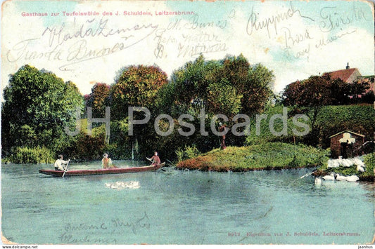 Gasthaus zur Teufelsmuhle des J. Schuldeis Leitzersbrunn - boat - No. 9979 - old postcard - Austria - used - JH Postcards