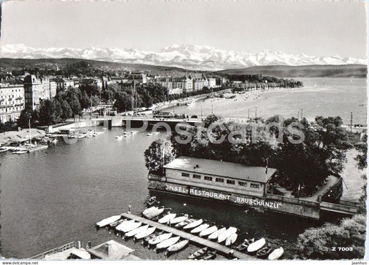 Zurich - Insel Restaurant Bauschanzli - lake - boat - Alps panorama - restaurant - 7003 - 1973 - Switzerland - used - JH Postcards