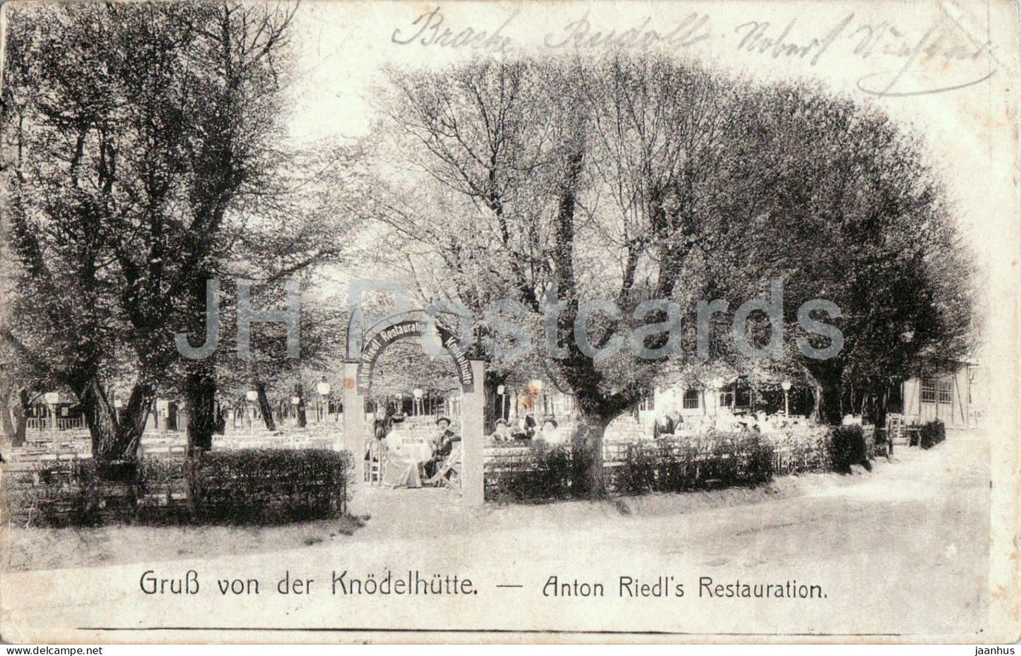 Wien Vienna - Gruss von der Knodelhutte - Anton Riedl’s Restauration - Restaurant - old postcard - 1909 - Austria - used - JH Postcards