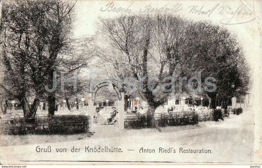 Wien Vienna - Gruss von der Knodelhutte - Anton Riedl’s Restauration - Restaurant - old postcard - 1909 - Austria - used - JH Postcards