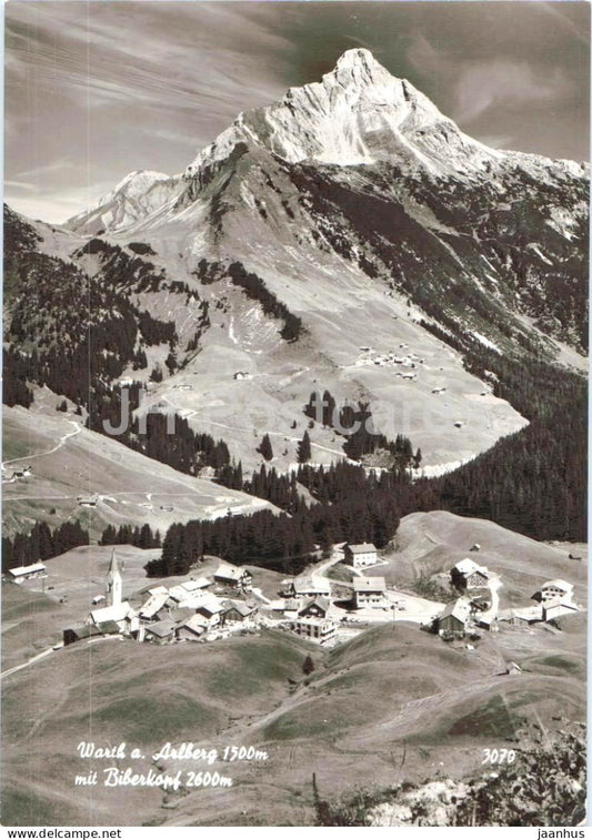 Warth a. Arlberg mit Biberkopf - alpine village - mountain panorama - 3070 - old postcard - Austria - unused - JH Postcards
