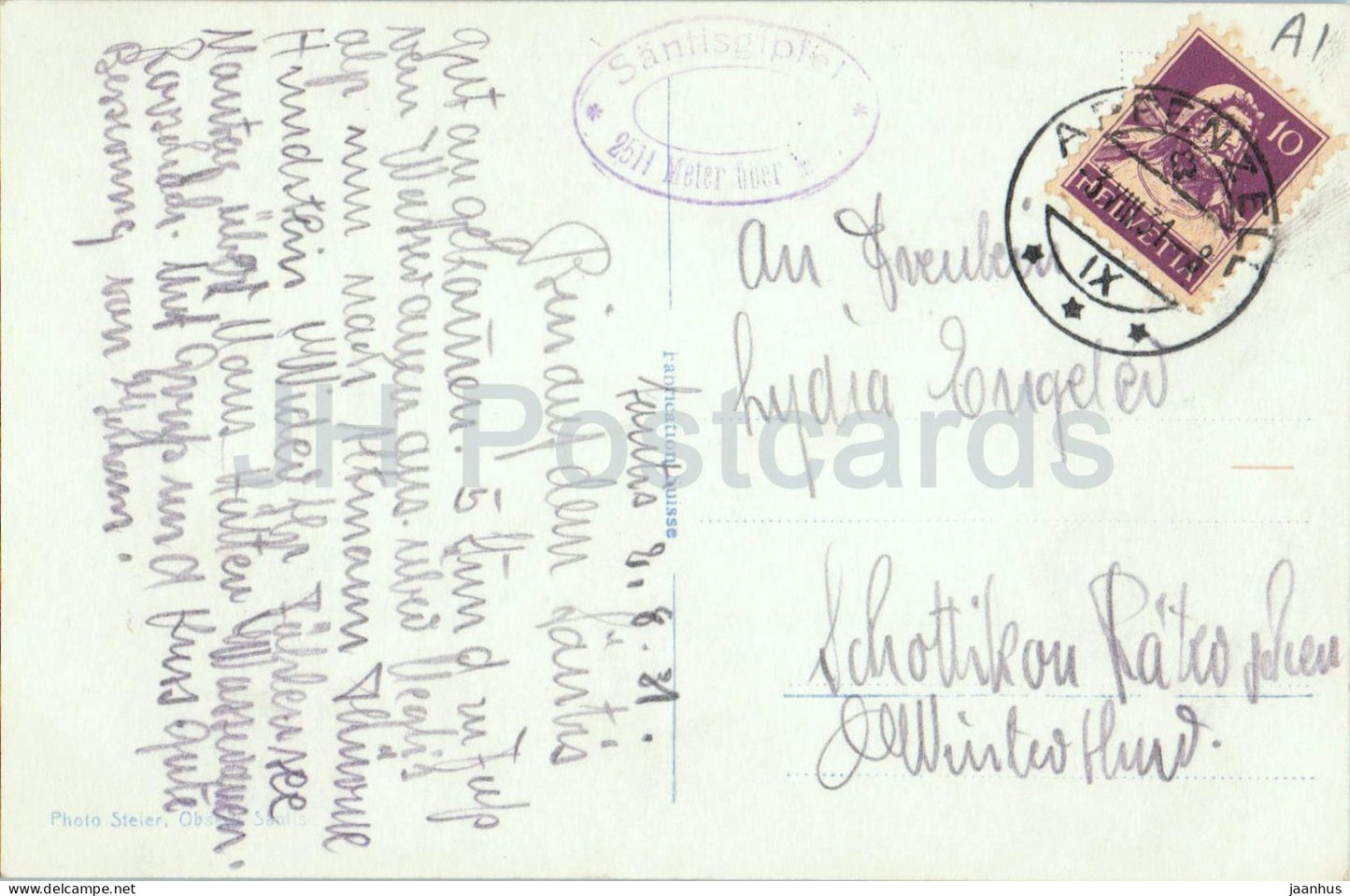 Megglisalp Santis 2504 m - mountains - Alps - 787 - old postcard - 1931 - Switzerland - used